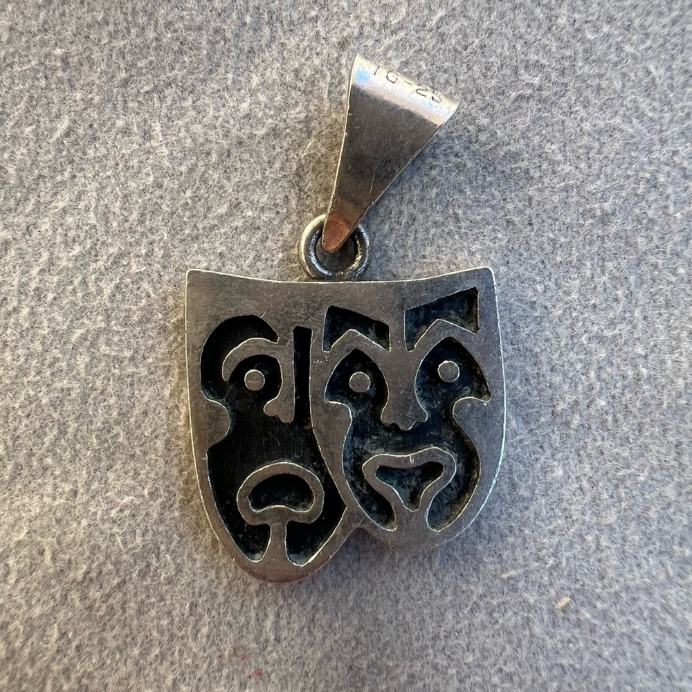 Silver Comedy and Tragedy MexicanMask Pendant